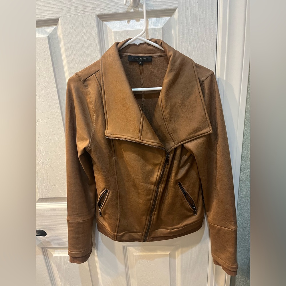 DANCE & MARVEL Brown Faux Leather Moto Jacket